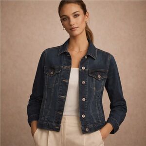 Daily Ritual Dark Wash Denim Jacket Size Medium | Stretch Classic Jean Jacket